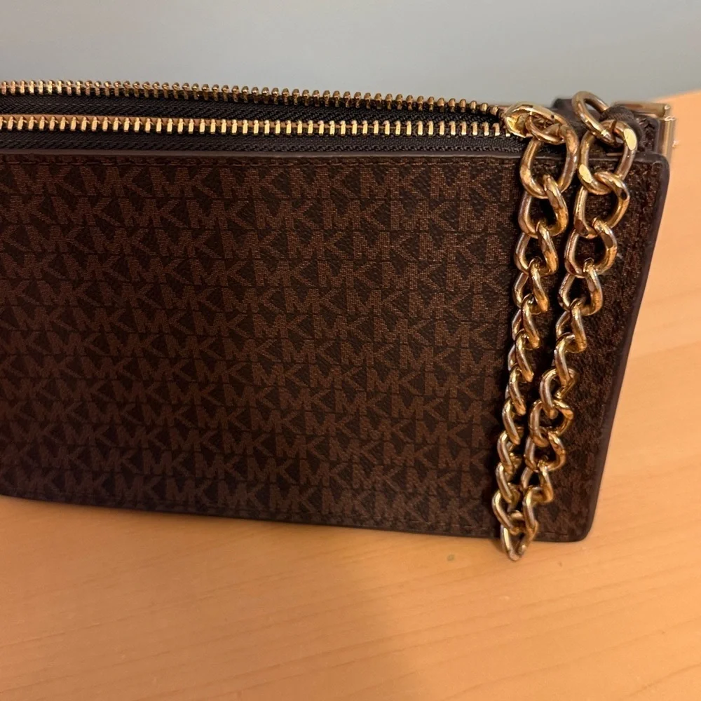 MICHAEL KORS signature logo belt bag Gold chain Brown Fanny Pack Small
